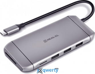 REAL-EL USB-C→USB-Ax3/HDMIx1/VGA/RJ45/SD/TF CQ-900 (EL123110003) Silver