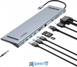 Baseus Enjoyment USB-C→USB-Ax3/HDMI/RJ45 1Gbps/SD/microSD/3.5mm/USB-C-PD 60W (CATSX-F0G)