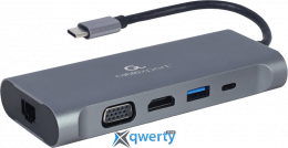 Cablexpert 7-in-1 USB-C→USB-Ax3/HDMI/VGA/RJ45 1Gbit/SD/microSD/3.5mm/USB-C-PD 100W (A-CM-COMBO7-01)