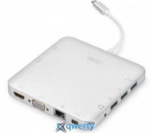 Digitus USB-C→USB-Ax3/USB-Cx1/HDMIx1/VGA/DisplayPort/RJ45/SD/TF/PD/3.5mm 11-in-1 (DA-70863) White