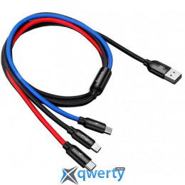 USB-A - Lightning + USB-C + microUSB 3.5A 1.2m Baseus Three Primary Colors 3-in-1 Cable Black (CAMLT-BSY01)