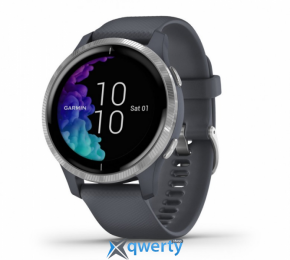 Garmin Venu Silver Stainless Steel Bezel w. Granite Blue and Silicone B. (010-02173-01) (010-02173-03)