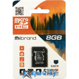MicroSDHC 8GB Mibrand class 10 + SD адаптер (MICDHC10/8GB-A)