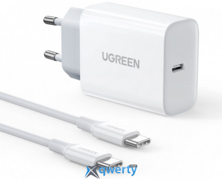 СЗУ USB-C 30W + USB-C - USB-C кабель UGREEN CD127 White ( UGR-90472)