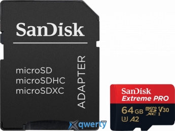 SanDisk Extreme PRO 64GB Class 10 V30 A1 +SD адаптер (SDSQXCU-064G-GN6MA)