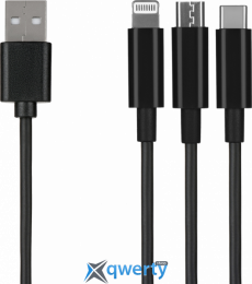 USB-A - Lightning + USB-C + microUSB 2.4A 1.2m 2E Black (2E-CCMTLAB-BL)