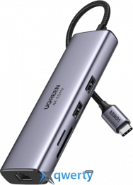 Ugreen CM512 USB-C→USB-Ax2/HDMI/RJ45 1Gbit/SD/microSD/USB-C-PD 100W (90568)