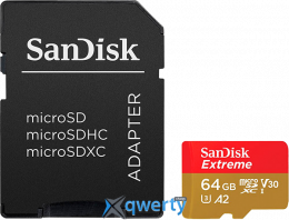 microSD SanDisk Extreme 64GB Class 10 V30 A2 +SD адаптер (SDSQXAH-064G-GN6AA)