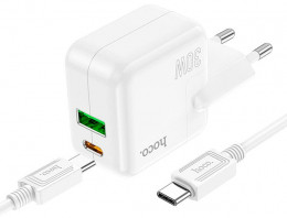 СЗУ Hoco C111A Lucky 30W USB-A+USB-C +USB-C кабель White (6931474790880)