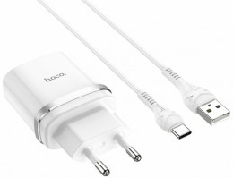 СЗУ Hoco C12Q Smart 18W USB-A +USB-C кабель White (6931474716309)