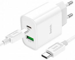 СЗУ Hoco C80A Plus Rapido 20W USB-A+USB-C +USB-C кабель White (6931474779908)