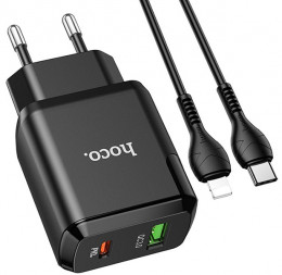СЗУ Hoco N5 Favor 20W USB-A+USB-C +Lightning кабель Black (6931474738912)