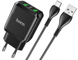 СЗУ Hoco N6 Charmer 18W USB-Ax2 +USB-C кабель Black (6931474738998)