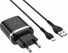 СЗУ Hoco C12Q Smart 18W USB-A +microUSB кабель Black (6931474716279)