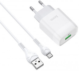 СЗУ Hoco C72Q Glorious 18W USB-A +microUSB кабель White (6931474732538)