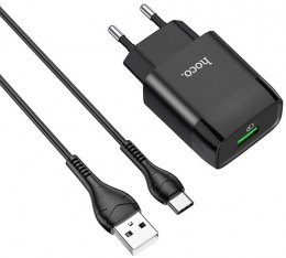 СЗУ Hoco C72Q Glorious 18W USB-A +USB-C кабель Black (6931474732545)