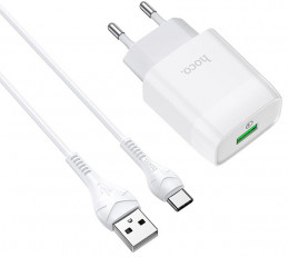 СЗУ Hoco C72Q Glorious 18W USB-A +USB-C кабель White (6931474732552)