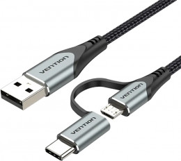 Vention USB-A - microUSB+USB-C 3A/480Mbps 1m Grey (CQEHF)