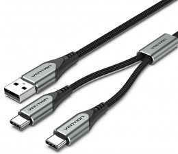 Vention USB-A - USB-Cx2 2.4A/480Mbps 1m Grey (CQOHF)