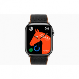 Apple Watch Hermès Series 9 GPS Cellular 45mm Space Black Stainless Steel Case with Noir/Gold Twill Jump Single Tour (MRQQ3+MTHH3)