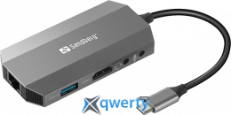 Sandberg 6in1 Travel Dock USB-C→USB-Ax2/USB-C-PD/HDMIx1/RJ45/SD/TF/3.5mm (136-33)
