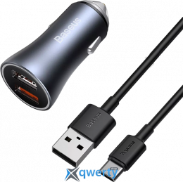 АЗУ USB-Ax2 Baseus Golden Contactor Pro 40W QC + USB-C кабель Grey (TZCCJD-A0G)