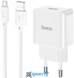 СЗУ USB-A Hoco C106A Leisure 2.1A + microUSB кабель White (6931474783905)