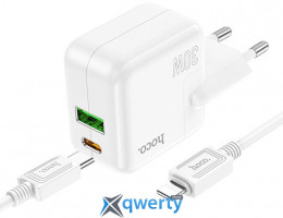 СЗУ Hoco C111A Lucky 30W USB-A+USB-C +Lightning кабель White (6931474790873)