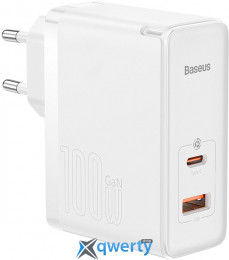 СЗУ Baseus GaN5 Pro 100W USB-A+USB-C + USB-С кабель White (CCGP090202)