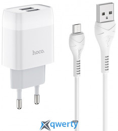 СЗУ USB-Ax2 Hoco C73A Glorious dual port 2.4A +microUSB кабель White (6931474713063)