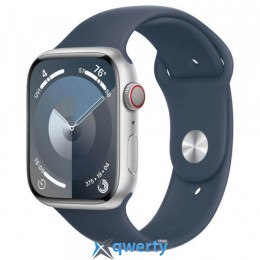 Apple Watch Series 9 GPS Cellular 41mm Silver Aluminum Case with Storm Blue Sport Band - S/M (MRHV3)