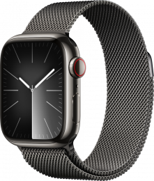 Apple Watch Series 9 GPS Cellular 41mm Graphite Stainless Steel Case with Graphite Milanese Loop (MRJA3)