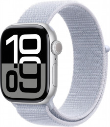 Apple Watch Series 10 GPS 42mm Silver Aluminum Case w. Blue Cloud Sport Loop (MWWD3)