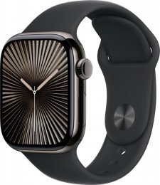 Apple Watch Series 10 GPS + Cellular 42mm Slate Titanium Case w. Black Sport Band - M/L (MWXH3)