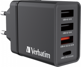 СЗУ Verbatim 30W USB-Ax3 + USB-C Black (49700)