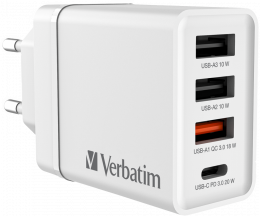 СЗУ Verbatim 30W USB-Ax3 + USB-C White (49701)