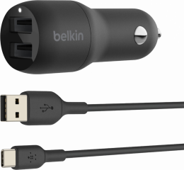 АЗУ Belkin 24W USB-Ax2 + USB-A кабель Black (CCE001BT1MBK)