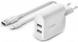 СЗУ Belkin 24W USB-Ax2 + Lightning кабель White (WCD001VF1MWH)