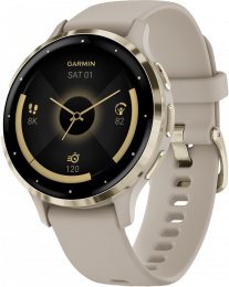 Garmin Venu 3S | 41mm Soft Gold Stainless Steel Bezel with French Gray Case and Silicone Band (010-02785-02) EU