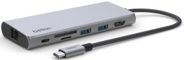 Belkin 7in1 Ethernet Multiport USB-C→USB-Ax2/HDMI/RJ45/SD/microSD/USB-C-PD 100W (INC009BTSGY)