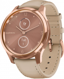 Garmin vívomove Luxe | 42mm 18K Rose Gold PVD Stainless Steel Case with Light Sand Italian Leather Band (010-02241-21/01)