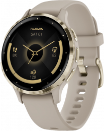 Garmin Venu 3S | 41mm Soft Gold Stainless Steel Bezel with Ivory Case and Silicone Band (010-02785-04)