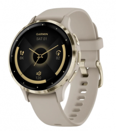 Garmin Venu 3S | 41mm Soft Gold Stainless Steel Bezel with French Gray Case and Silicone Band (010-02785-02)