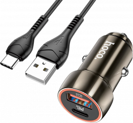 АЗУ Hoco Z46A Blue Whale 20W USB-A + USB-C + USB-С кабель Metal Gray (6931474770370)