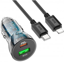 АЗУ Hoco Z47A 30W USB-C+USB-A + Lightning кабель (6931474782298)