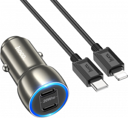 АЗУ Hoco Z48 20W+20W USB-Cx2 + Lightning кабель Metal Gray (6931474795014)