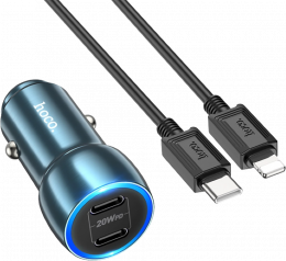 АЗУ Hoco Z48 20W+20W USB-Cx2 + Lightning кабель Sapphire Blue (6931474795021)