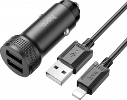 АЗУ Hoco Z49 Level 12W USB-Ax2 + Lightning кабель Black (6931474795625)