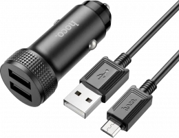 АЗУ Hoco Z49 Level 12W USB-Ax2 + microUSB кабель Black (6931474795649)