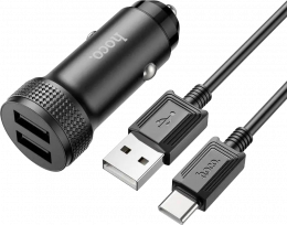 АЗУ Hoco Z49 Level 12W USB-Ax2 + USB-C кабель Black (6931474795663)